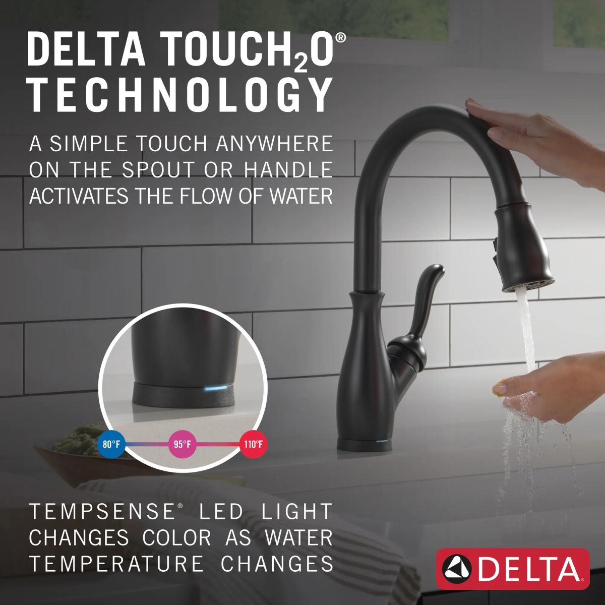 DELTA Leland Single Handle Pull-Down Kitchen Faucet With Touch2O Technology And ShieldSpray Technologies — Matte Black