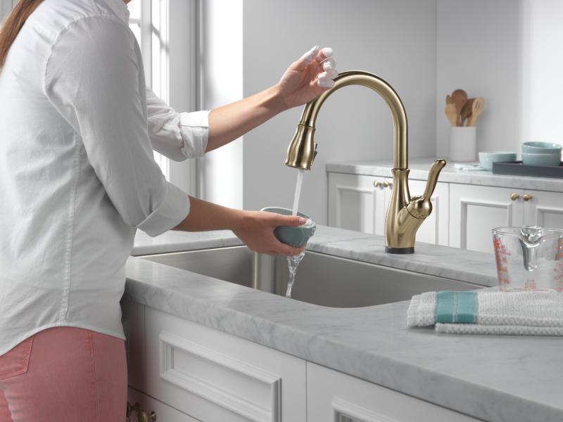 DELTA Leland Single Handle Pull-Down Kitchen Faucet with Touch2O Technology Technology — Champagne Bronze