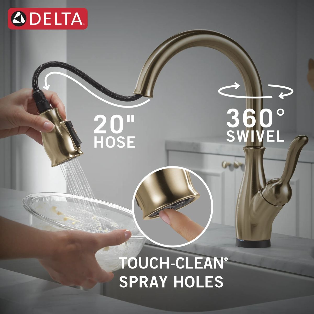 DELTA Leland Single Handle Pull-Down Kitchen Faucet with Touch2O Technology Technology — Champagne Bronze