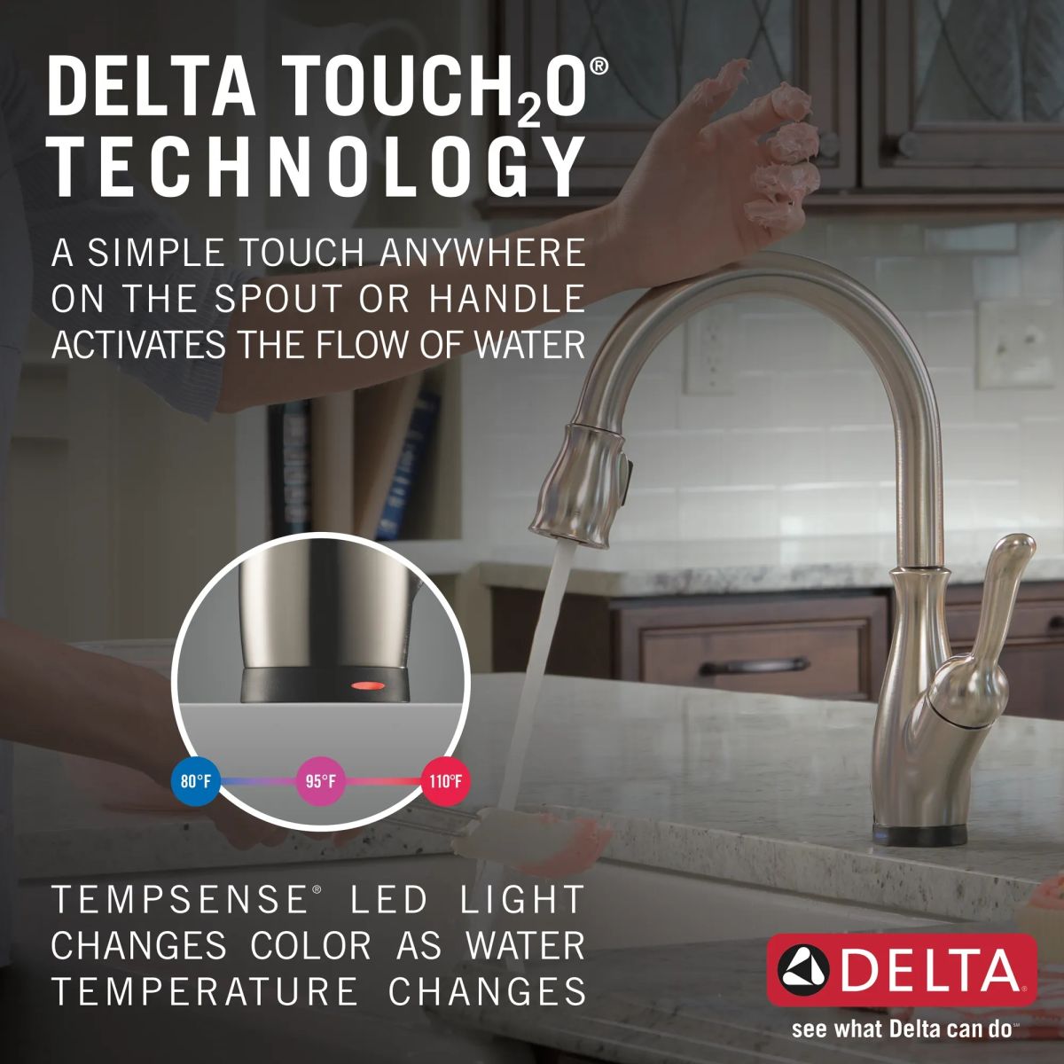 DELTA Leland Single Handle Pull-Down Kitchen Faucet with Touch2O and ShieldSpray Technologies — Spotshield Stainless