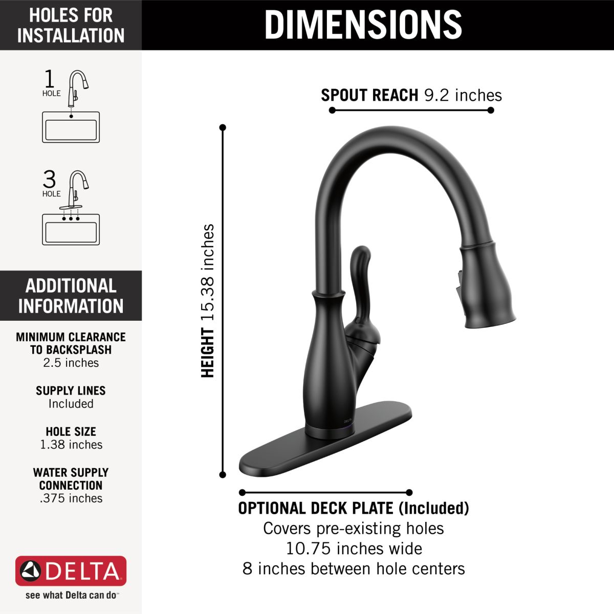 DELTA Leland Touch2O Technology Kitchen Faucet with Touchless Technology — Matte Black