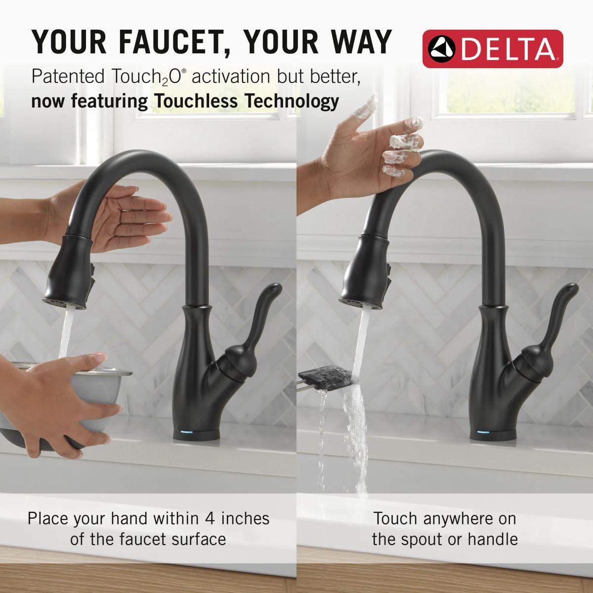 DELTA Leland Touch2O Technology Kitchen Faucet with Touchless Technology — Matte Black