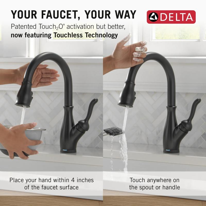 DELTA Leland Touch2O Technology Kitchen Faucet with Touchless Technology — Matte Black