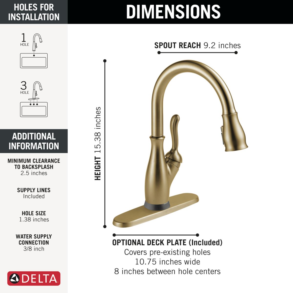 DELTA Leland Touch2O Technology Kitchen Faucet with Touchless Technology — Champagne Bronze