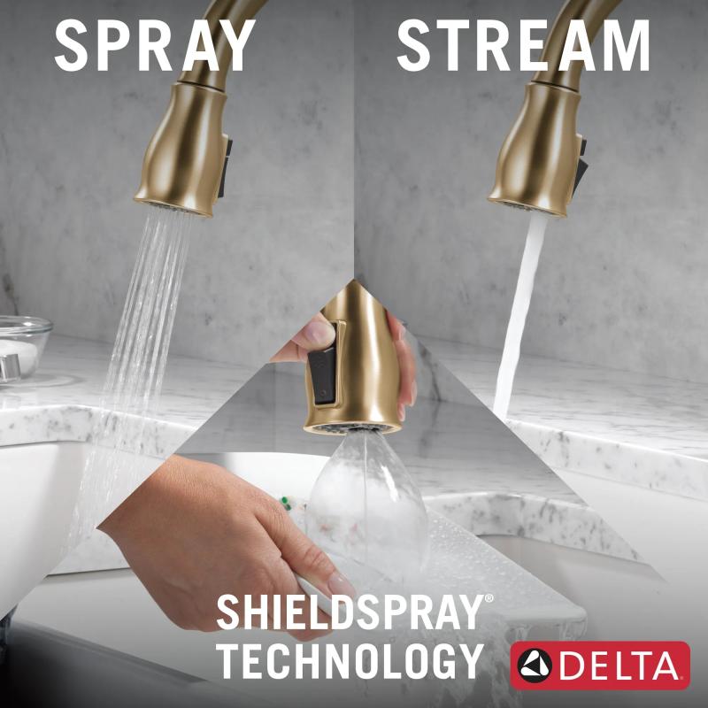 DELTA Leland Touch2O Technology Kitchen Faucet with Touchless Technology — Champagne Bronze