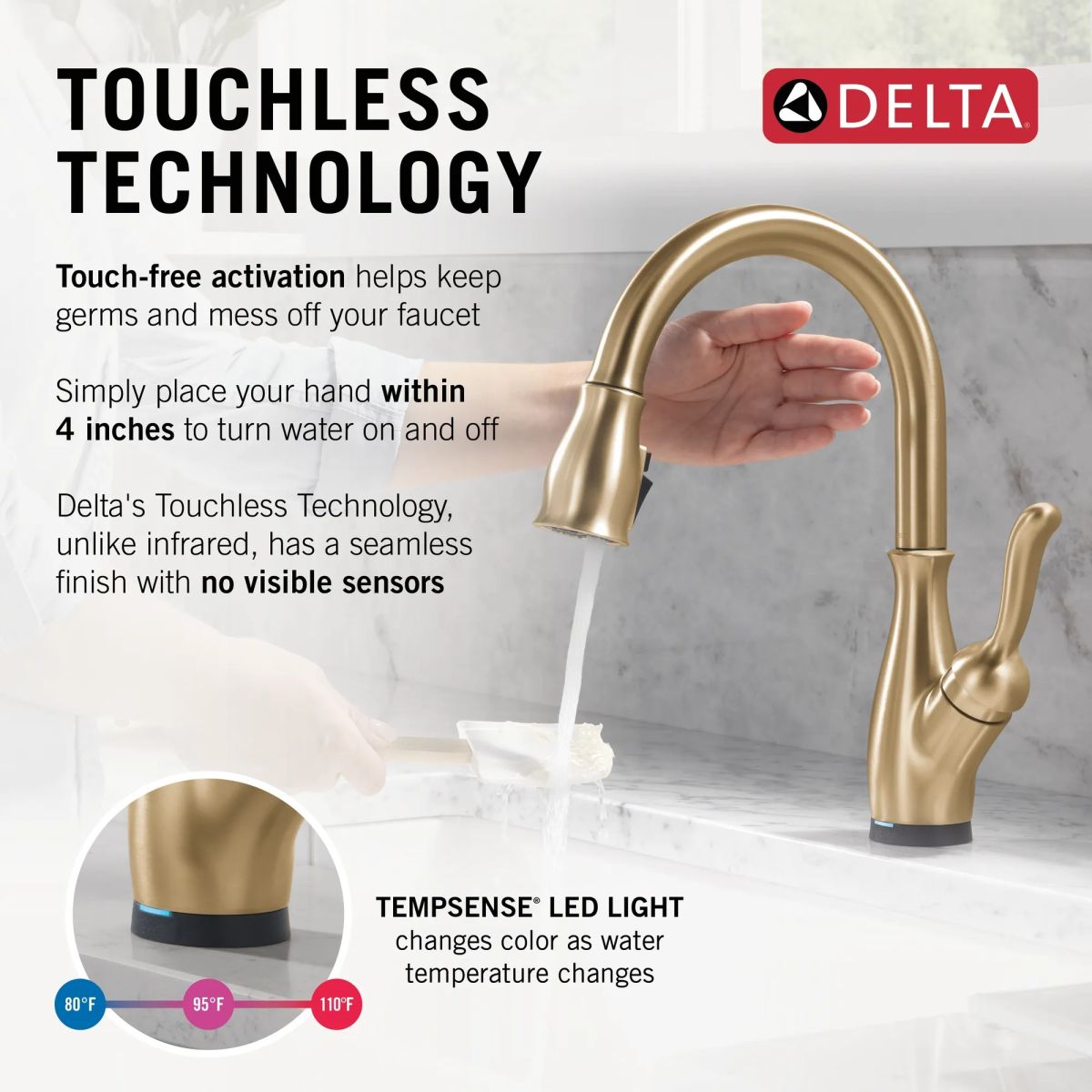 DELTA Leland Touch2O Technology Kitchen Faucet with Touchless Technology — Champagne Bronze