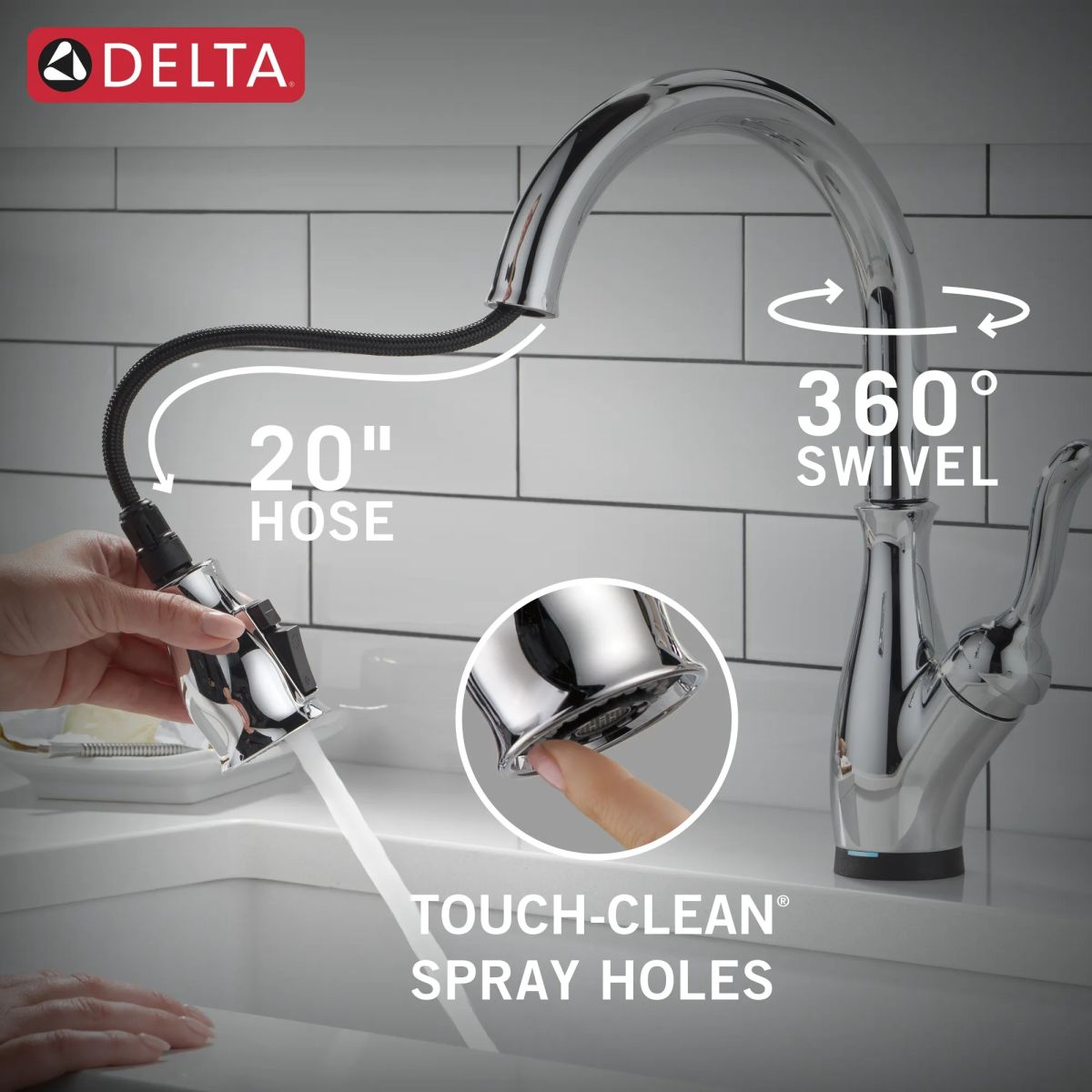 DELTA Leland Touch2O Technology Kitchen Faucet with Touchless Technology — Chrome
