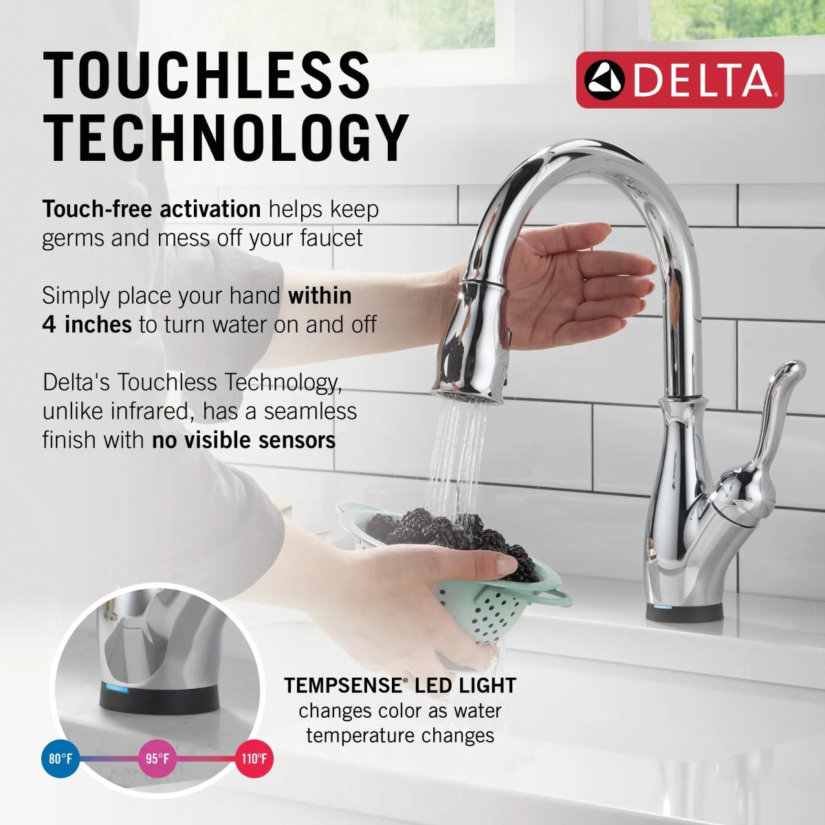 DELTA Leland Touch2O Technology Kitchen Faucet with Touchless Technology — Chrome
