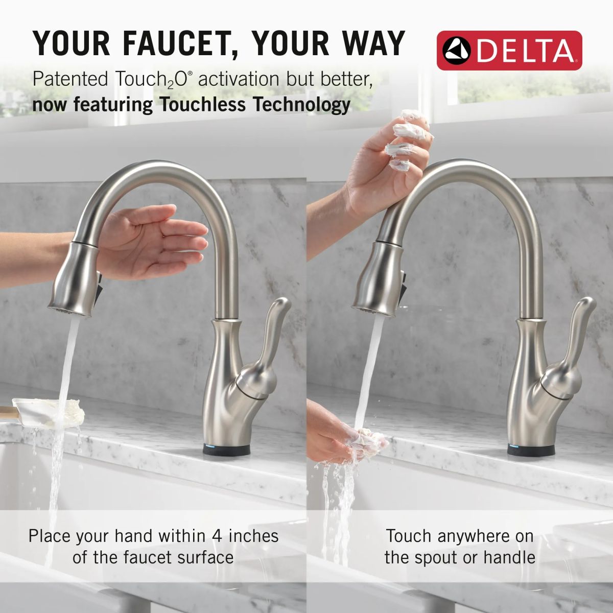 DELTA Leland Touch2O Technology Kitchen Faucet with Touchless Technology — Spotshield Stainless