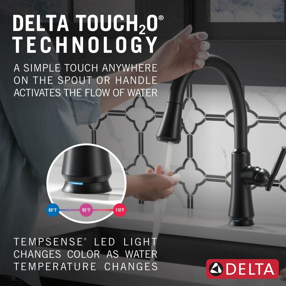 DELTA Coranto Single Handle Pull-Down Kitchen Faucet with Touch2O Technology — Matte Black