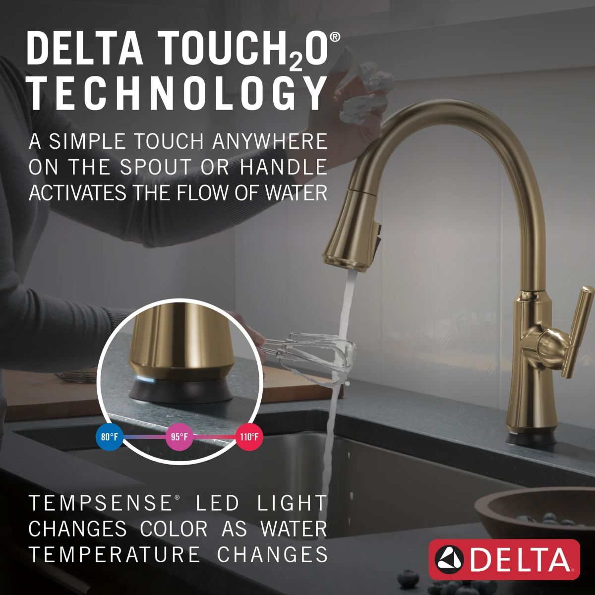 DELTA Coranto Single Handle Pull-Down Kitchen Faucet with Touch2O Technology Technology — Champagne Bronze
