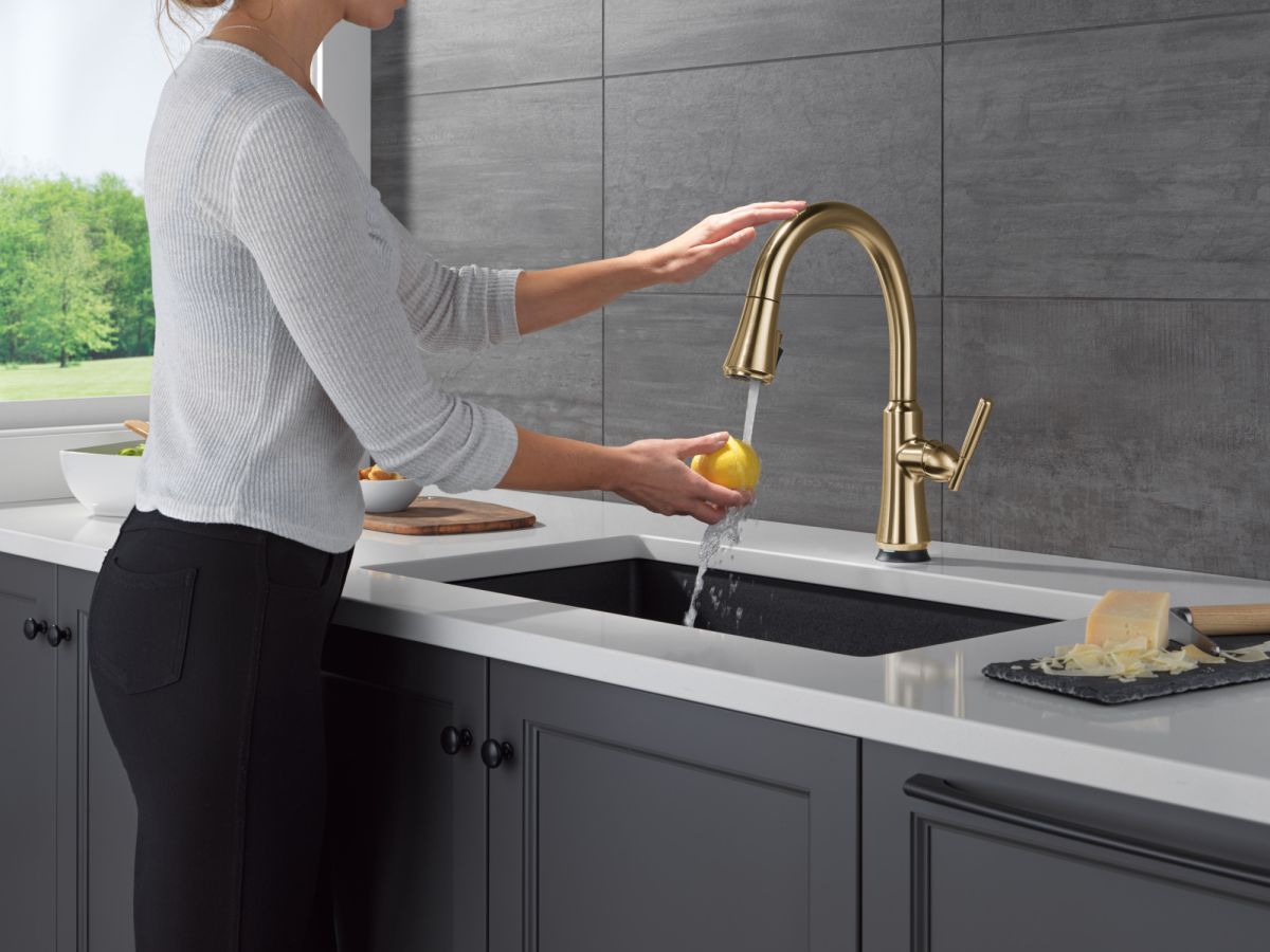 DELTA Coranto Touch2O Technology Kitchen Faucet with Touchless Technology — Champagne Bronze