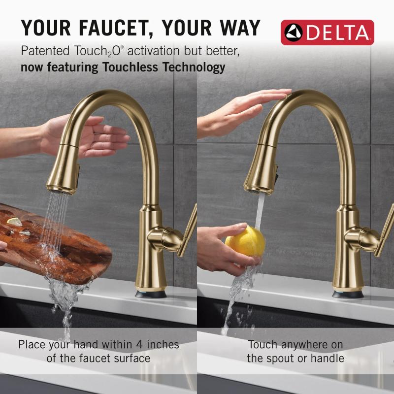 DELTA Coranto Touch2O Technology Kitchen Faucet with Touchless Technology — Champagne Bronze