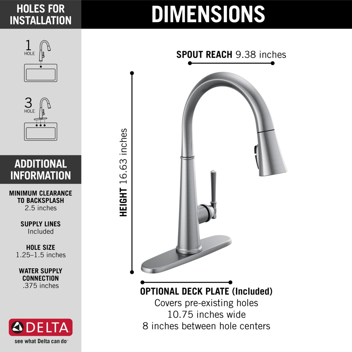 DELTA Emmeline Single Handle Pull-Down Kitchen Faucet — Lumicoat® Arctic Stainless