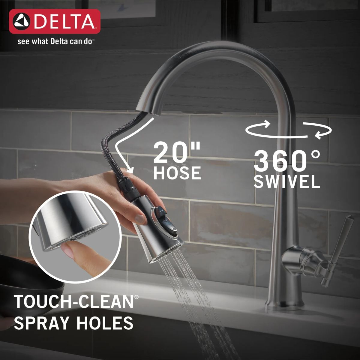 DELTA Emmeline Single Handle Pull-Down Kitchen Faucet — Lumicoat® Arctic Stainless