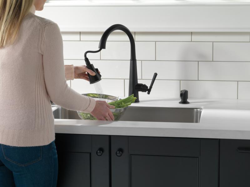 DELTA Emmeline Single Handle Pull-Down Kitchen Faucet — Matte Black