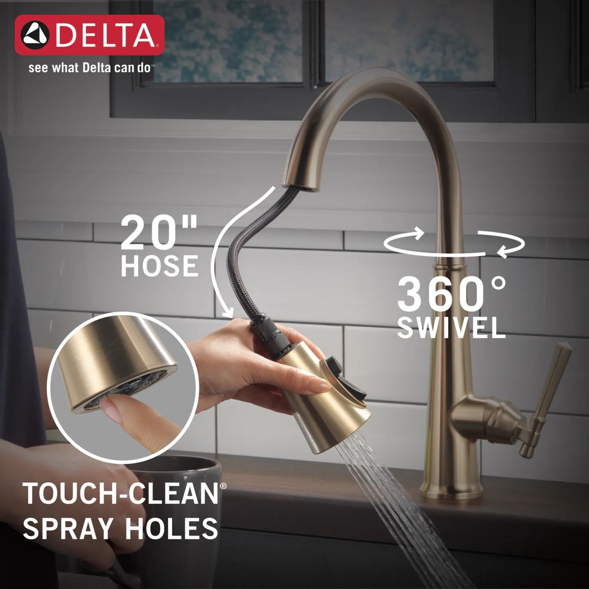 DELTA Emmeline Single Handle Pull-Down Kitchen Faucet — Lumicoat® Champagne Bronze