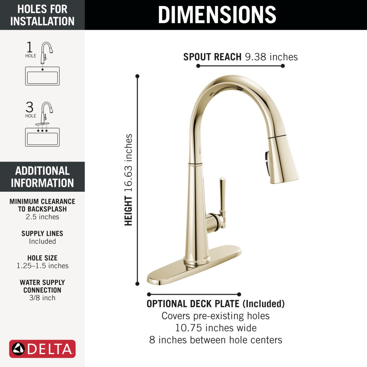 DELTA Emmeline Single Handle Pull-Down Kitchen Faucet — Lumicoat® Polished Nickel