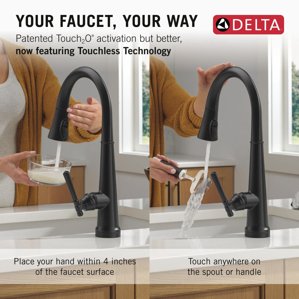 DELTA Emmeline Touch2O Technology Kitchen Faucet with Touchless Technology — Matte Black