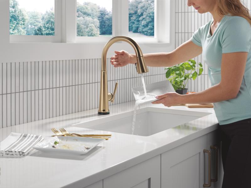DELTA Emmeline Touch2O Technology Kitchen Faucet with Touchless Technology — Lumicoat® Champagne Bronze