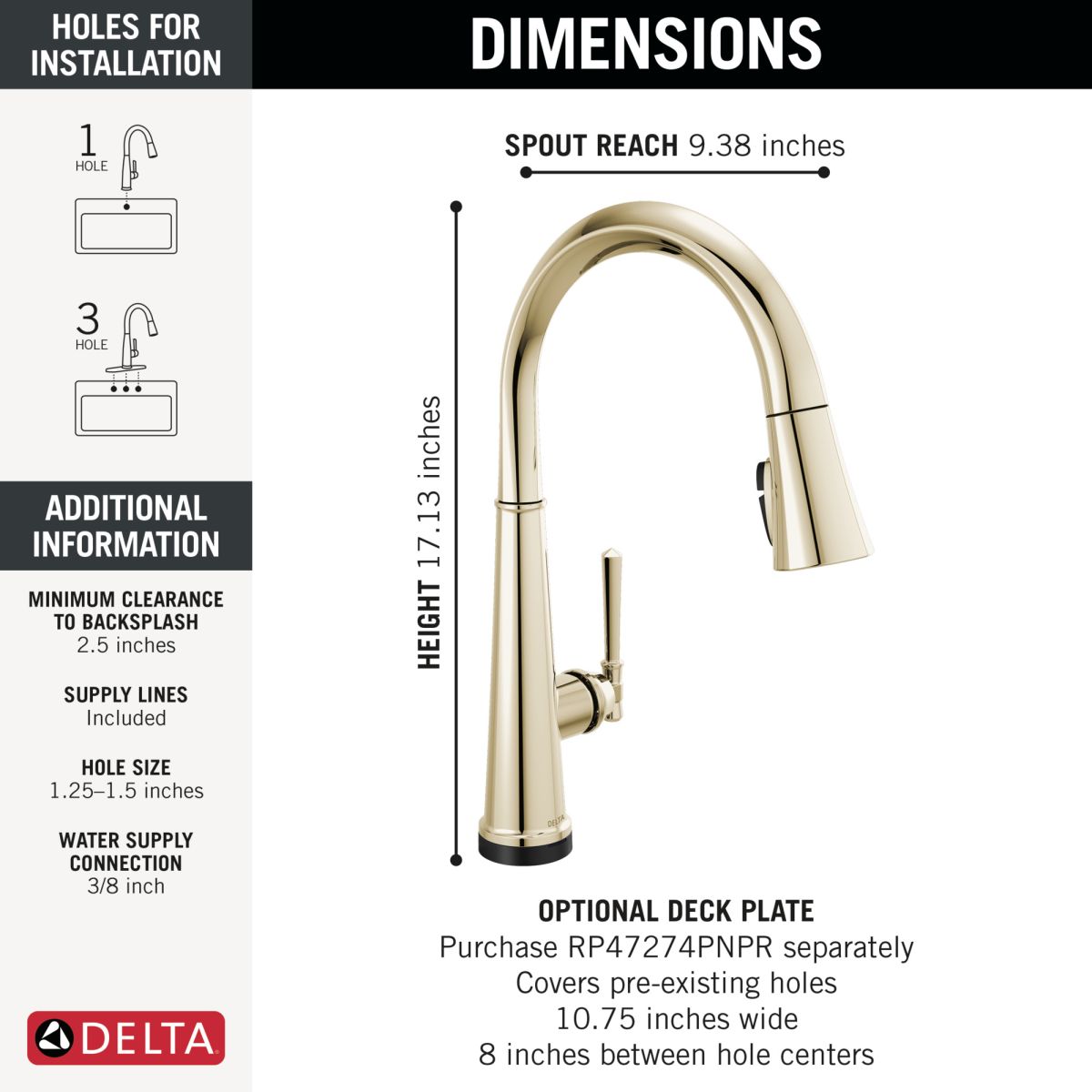 DELTA Emmeline Touch2O Technology Kitchen Faucet with Touchless Technology — Lumicoat® Polished Nickel
