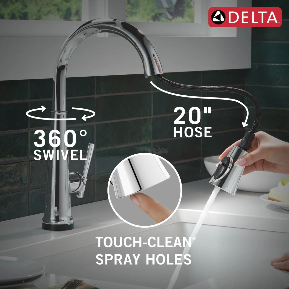 DELTA Emmeline Touch2O Technology Kitchen Faucet with Touchless Technology — Lumicoat® Chrome