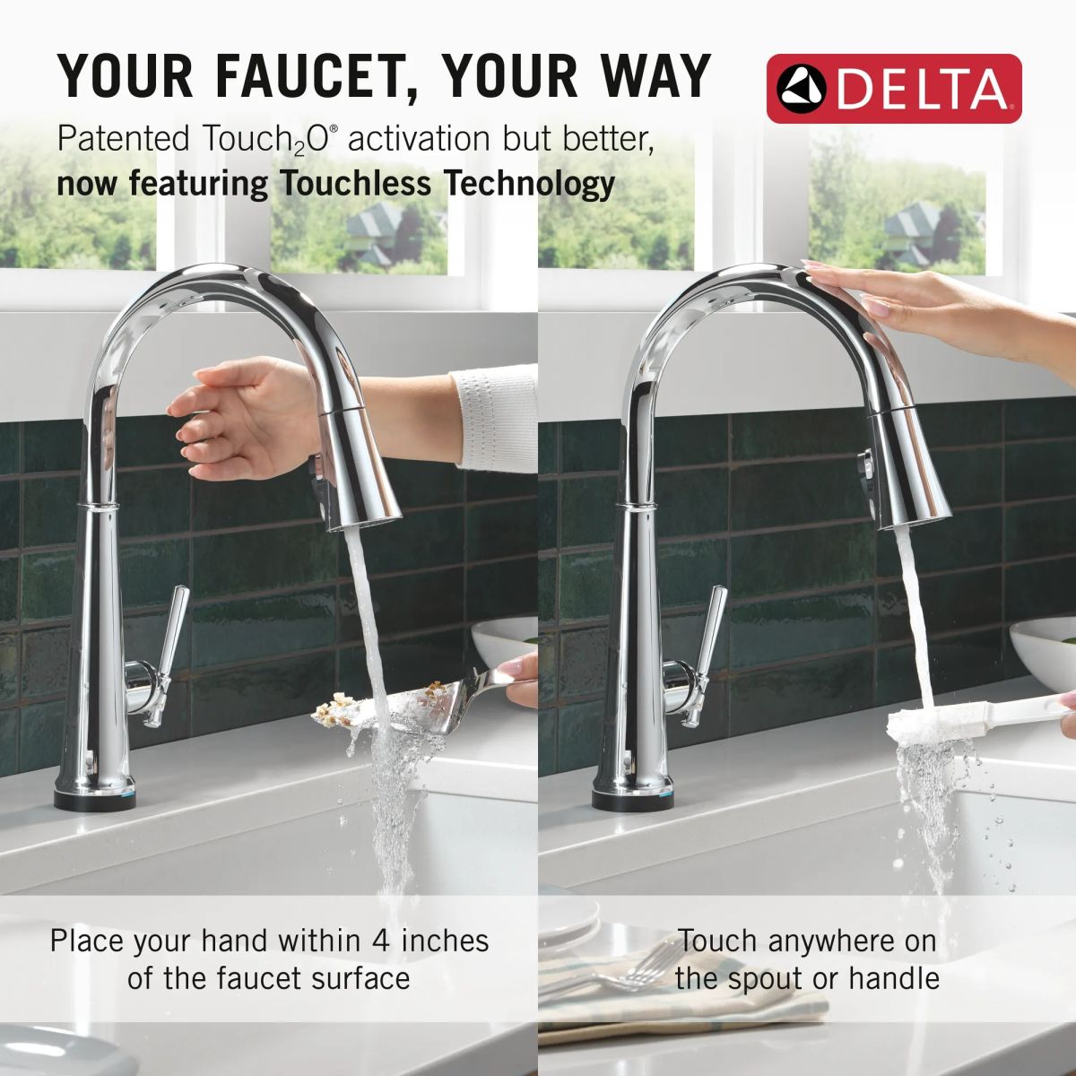 DELTA Emmeline Touch2O Technology Kitchen Faucet with Touchless Technology — Lumicoat® Chrome