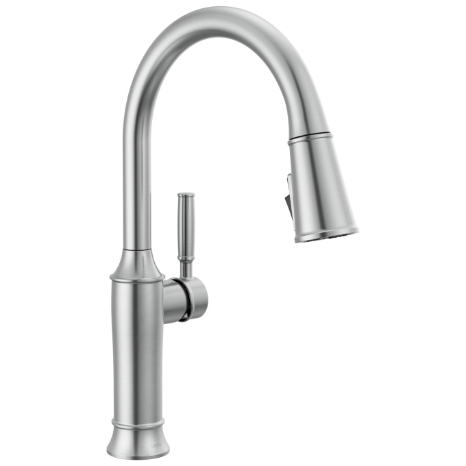 DELTA Renaldi Single Handle Pull-Down Kitchen Faucet — Lumicoat® Arctic Stainless