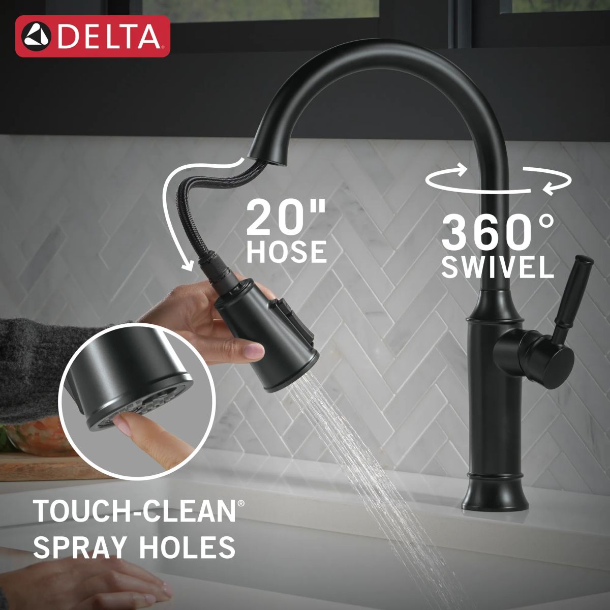 DELTA Renaldi Single Handle Pull-Down Kitchen Faucet — Matte Black