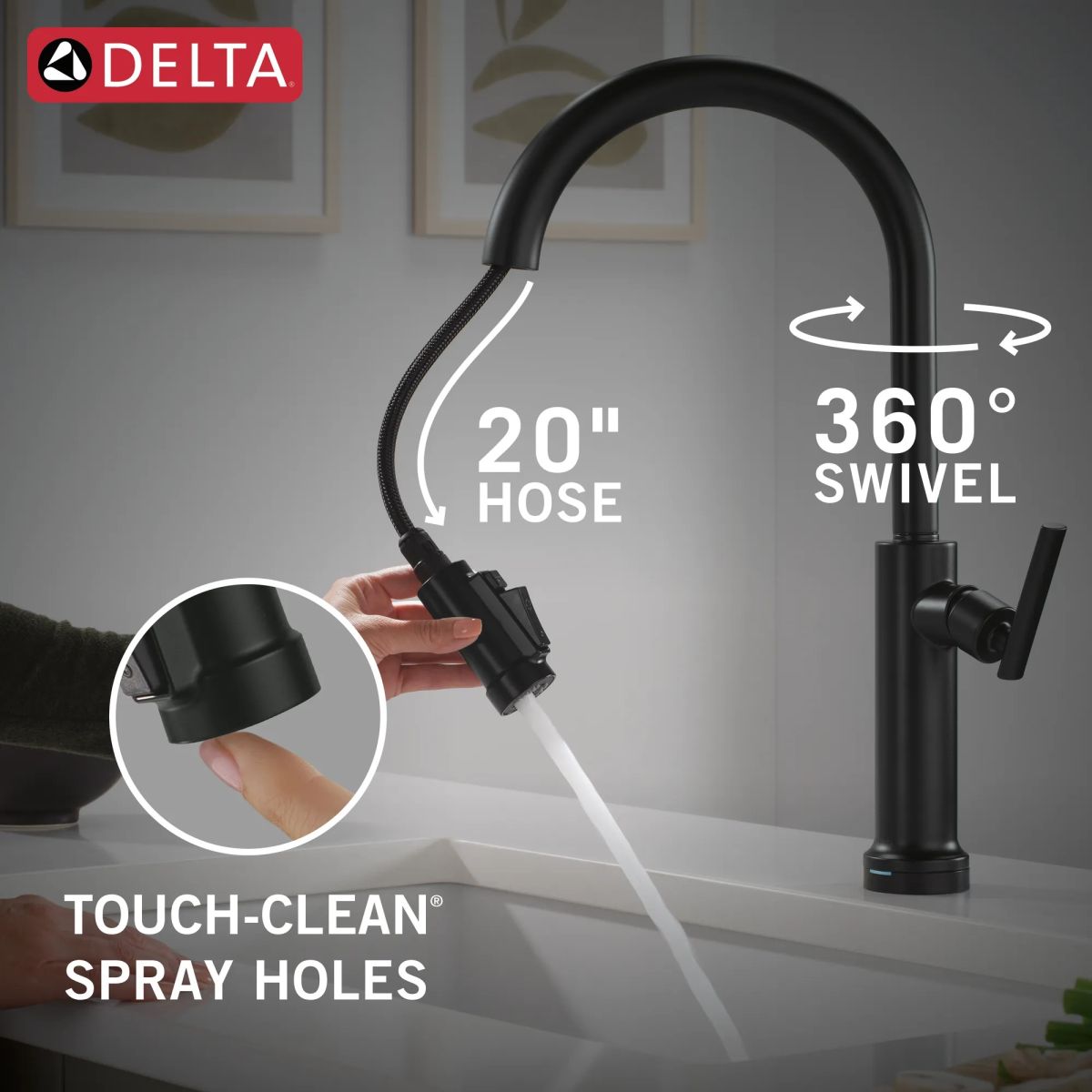 DELTA Altado Touch2O Technology Kitchen Faucet with Touchless Technology — Matte Black