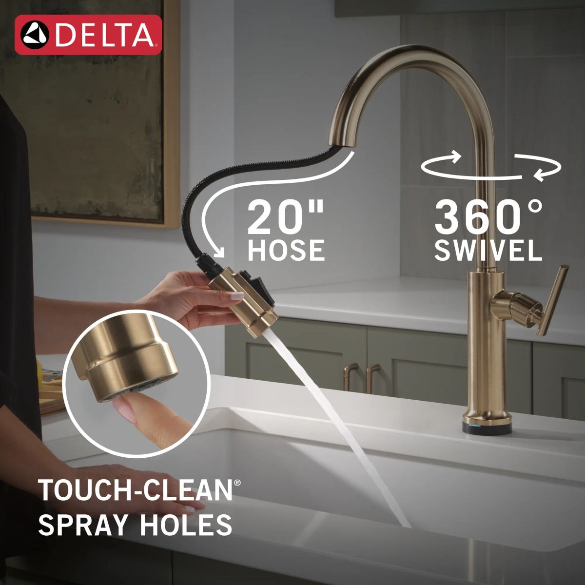 DELTA Altado Touch2O Technology Kitchen Faucet with Touchless Technology — Champagne Bronze