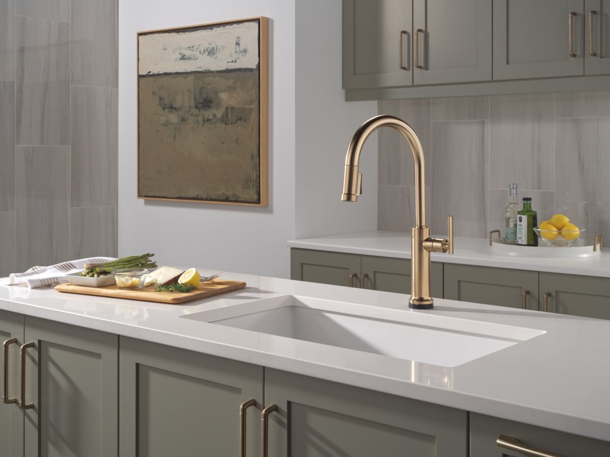 DELTA Altado Touch2O Technology Kitchen Faucet with Touchless Technology — Champagne Bronze