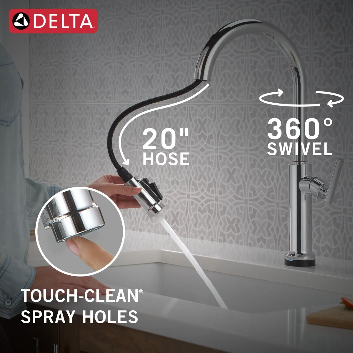 DELTA Altado Touch2O Technology Kitchen Faucet with Touchless Technology — Chrome