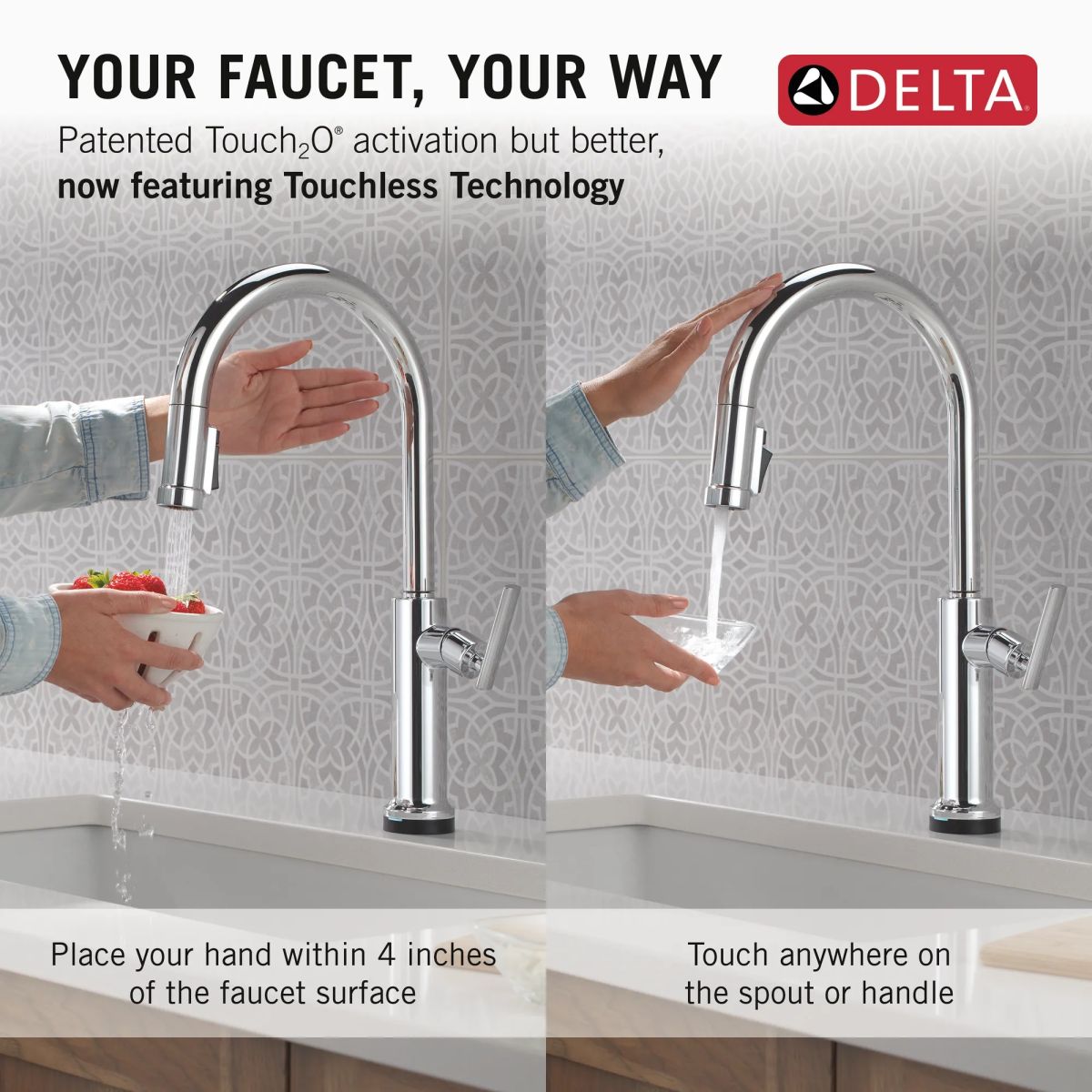 DELTA Altado Touch2O Technology Kitchen Faucet with Touchless Technology — Chrome