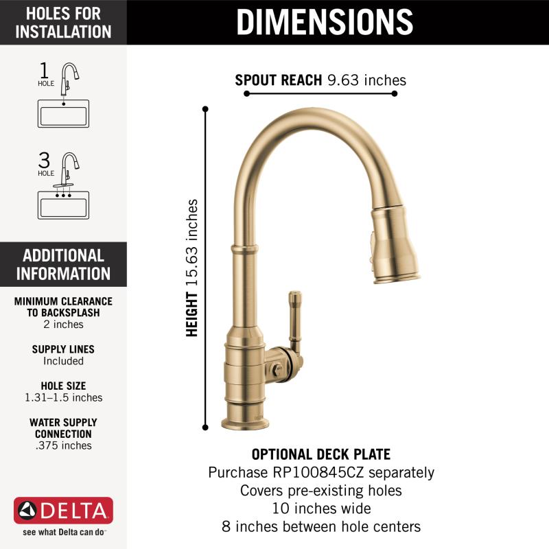 DELTA Broderick Single Handle Pull-Down Kitchen Faucet — Champagne Bronze