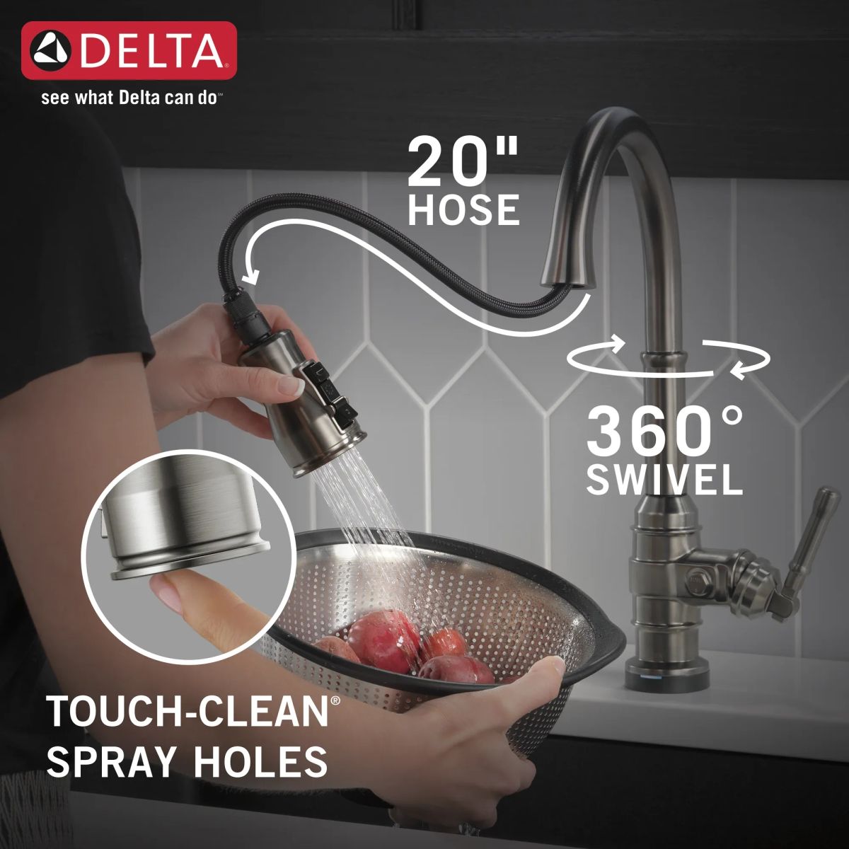 DELTA Broderick Single Handle Pull-Down Kitchen Faucet With Touch2O  Technology — Black Stainless