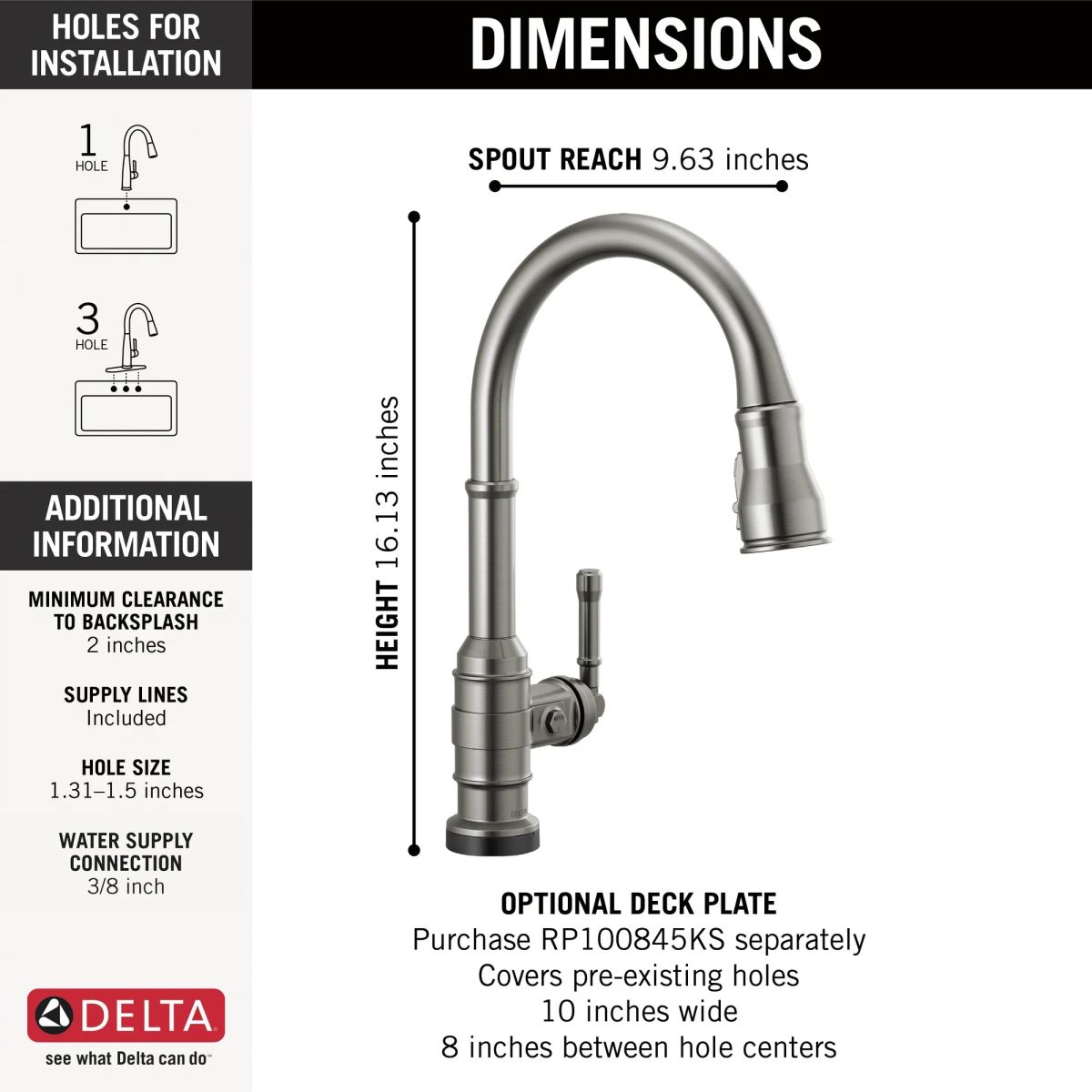 DELTA Broderick Touch2O Technology Kitchen Faucet with Touchless Technology — Black Stainless