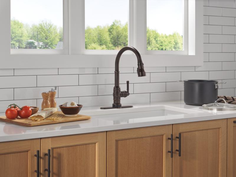 DELTA Broderick Touch2O Technology Kitchen Faucet with Touchless Technology — Venetian Bronze