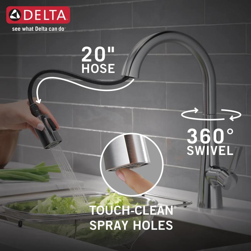 DELTA Monrovia Single Handle Pull-Down Kitchen Faucet — Lumicoat® Arctic Stainless