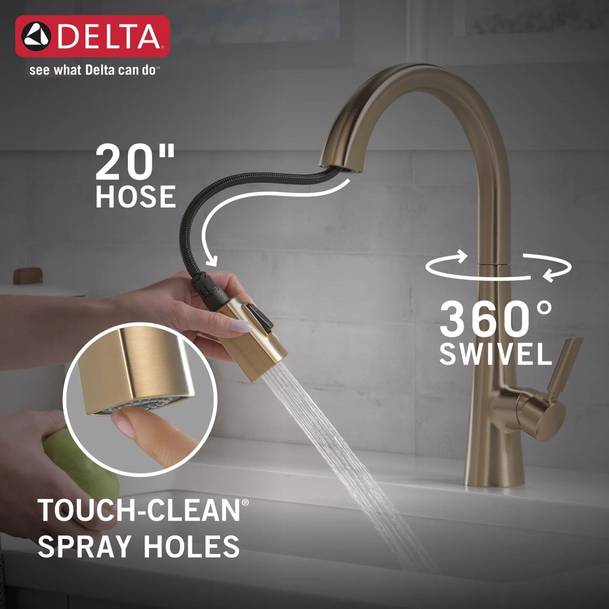 DELTA Monrovia Single Handle Pull-Down Kitchen Faucet — Lumicoat® Champagne Bronze