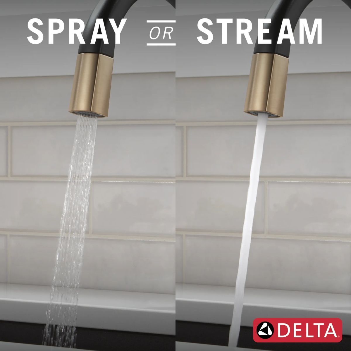 DELTA Monrovia Single Handle Pull-Down Kitchen Faucet — Matte Black / Champagne Bronze
