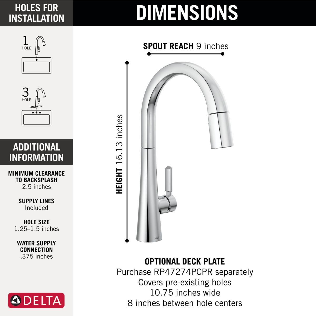 DELTA Monrovia Single Handle Pull-Down Kitchen Faucet — Lumicoat® Chrome