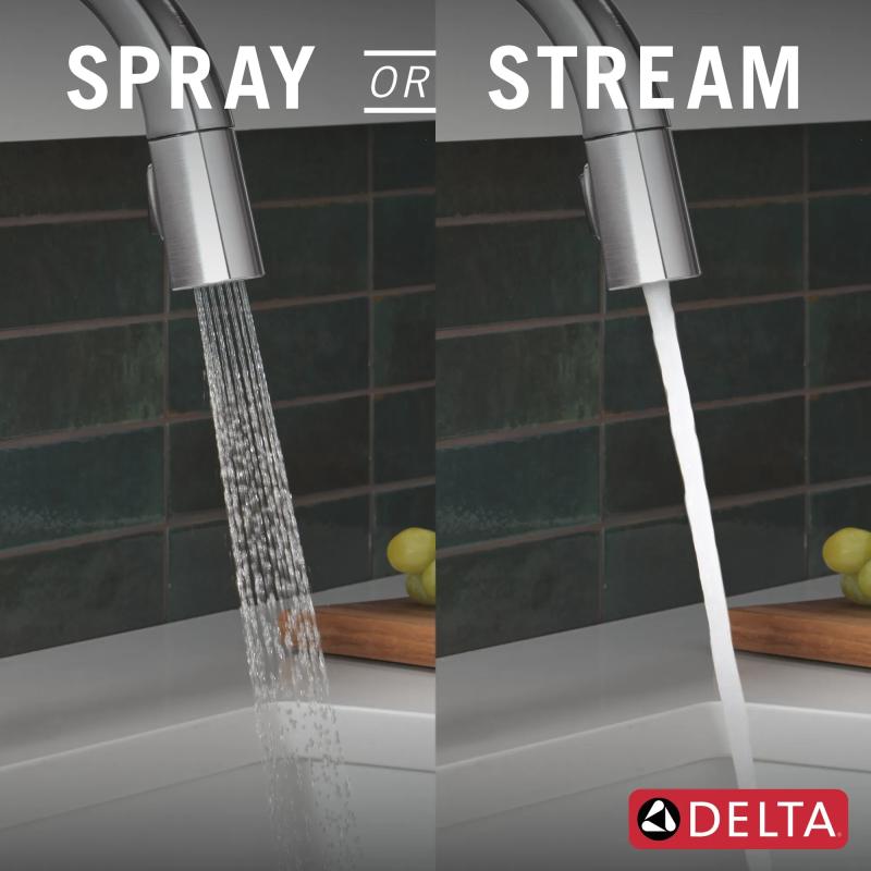 DELTA Monrovia Touch2O Technology Kitchen Faucet with Touchless Technology — Lumicoat® Arctic Stainless