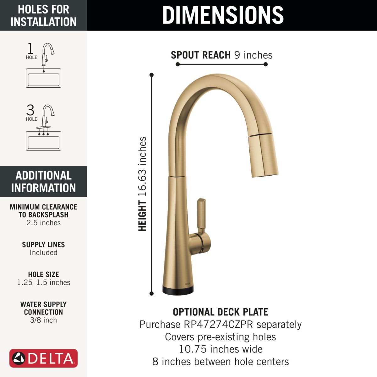 DELTA Monrovia Touch2O Technology Kitchen Faucet with Touchless Technology — Lumicoat® Champagne Bronze