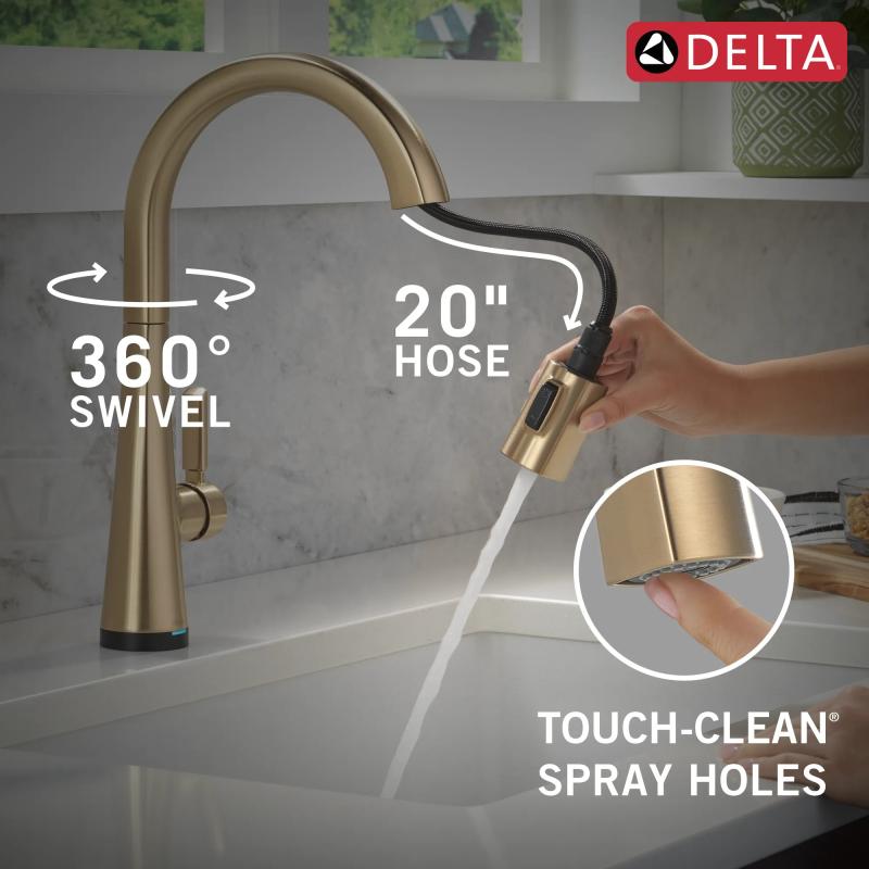 DELTA Monrovia Touch2O Technology Kitchen Faucet with Touchless Technology — Lumicoat® Champagne Bronze