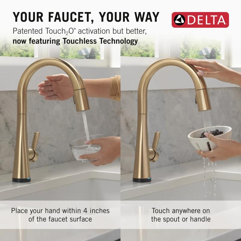 DELTA Monrovia Touch2O Technology Kitchen Faucet with Touchless Technology — Lumicoat® Champagne Bronze