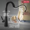 DELTA Monrovia Touch2O Technology Kitchen Faucet with Touchless Technology — Matte Black / Champagne Bronze
