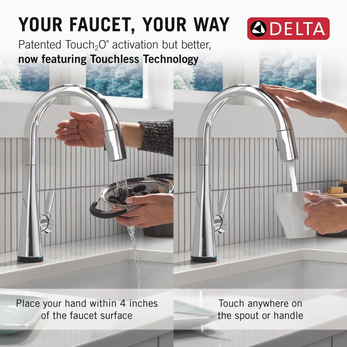 DELTA Monrovia Touch2O Technology Kitchen Faucet with Touchless Technology — Lumicoat® Chrome