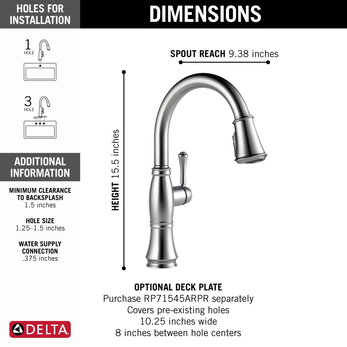 DELTA Cassidy Single Handle Pull-Down Kitchen Faucet — Lumicoat® Arctic Stainless