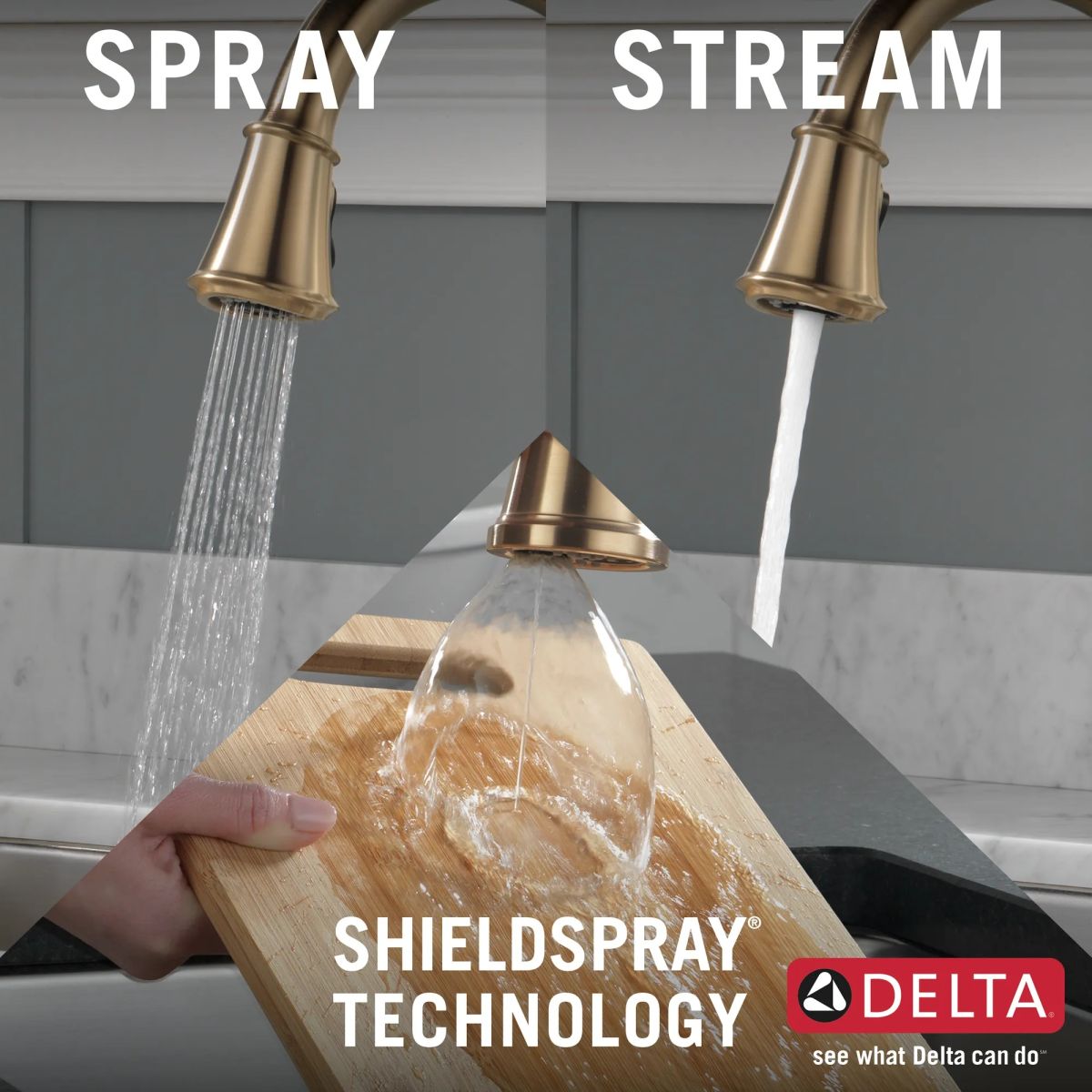 DELTA Cassidy Single Handle Pull-Down Kitchen Faucet — Lumicoat® Champagne Bronze